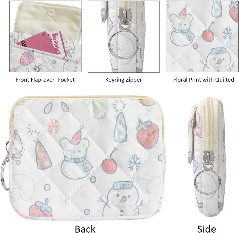 Modacarry Store Cotton Quilted Floral Coin Pouch with Cute Prints Zipper for Women Girls (SNOW MAN) - Image 5